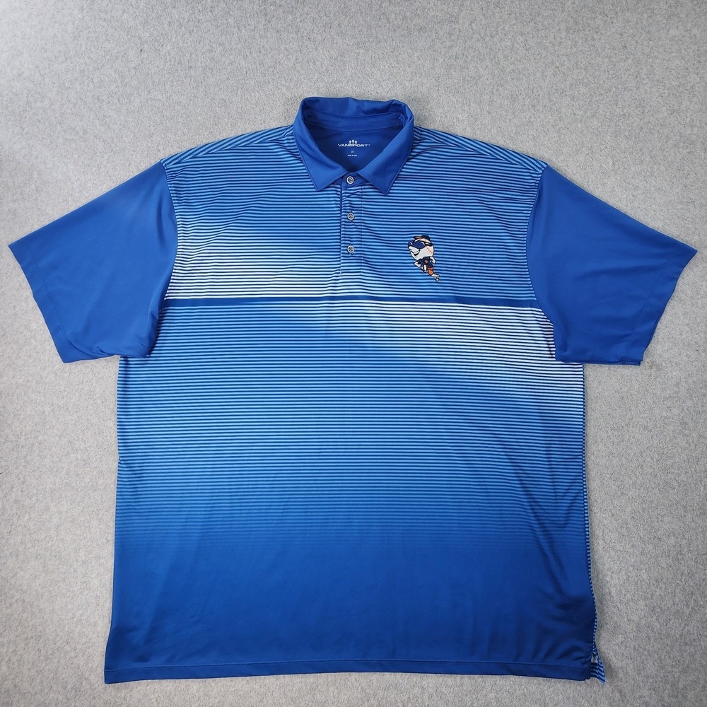 New York Mets MLB Baseball Polo Shirt‎ Mens 2X Blue Stripe Vansport Play Dry
